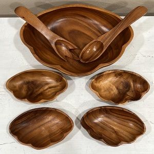 Wooden Salad Serving Bowl, wooden fork, wooden spoon and wooden side salad bowls